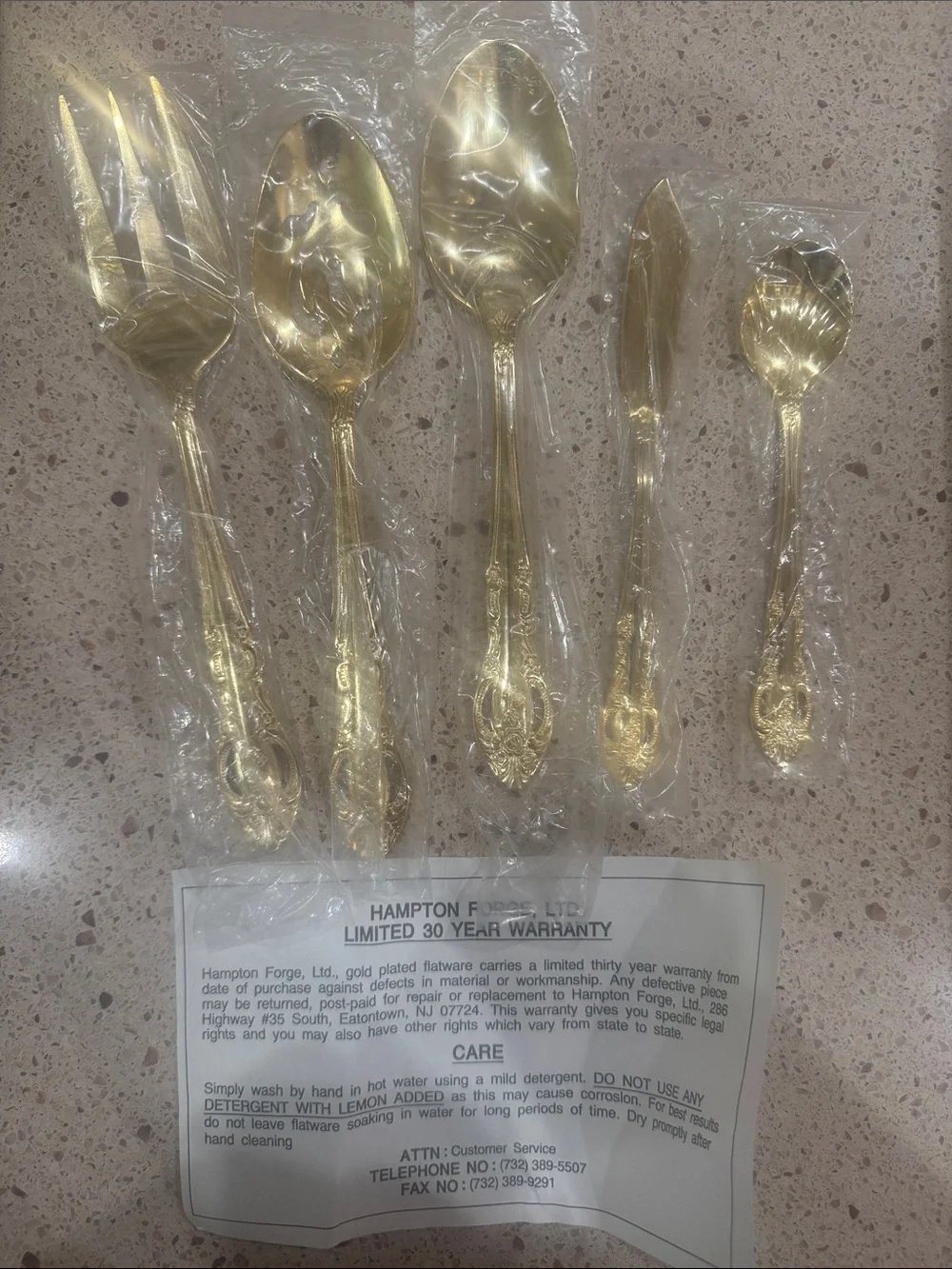 24KT Gold Plated on Fine  Stainless Steel.  Hampton Forge 5-Piece Hostess Set -